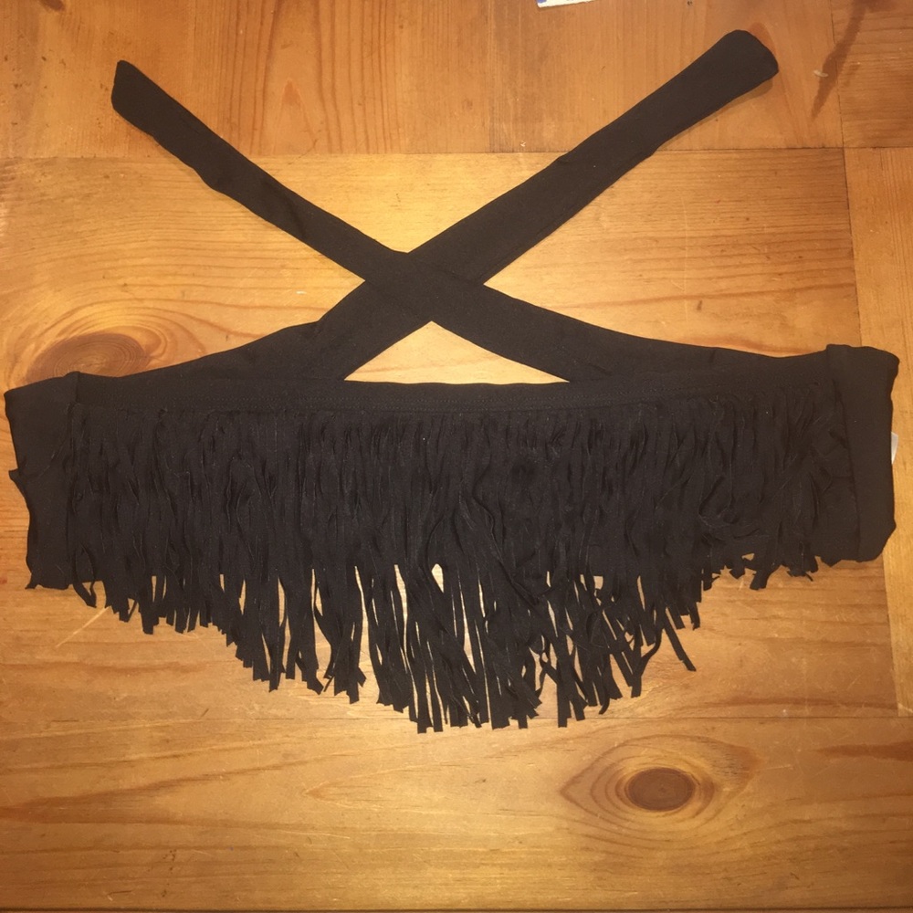 L*Space fringe black bandeau bikini top
