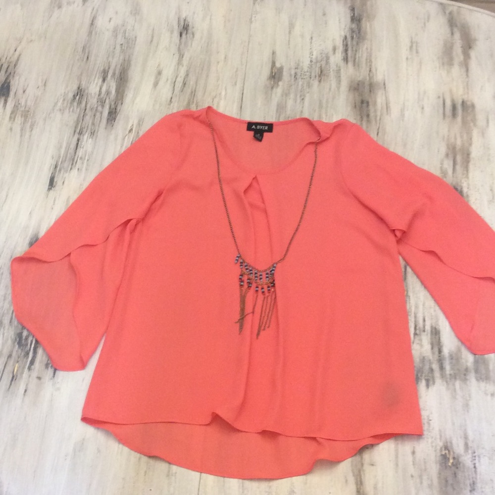 Amy Byer Coral Blouse with Necklace