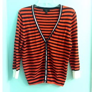 J crew orange white Stripe gauze cardigan L 85093
