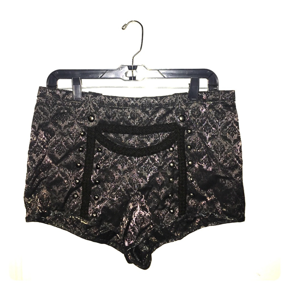 Black and Silver Paisley High Waisted Shorts