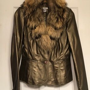 Caché Leather Jacket with Removable Fur Collar