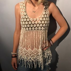 NWOT! Crochet festival tank with mesh underlay!!