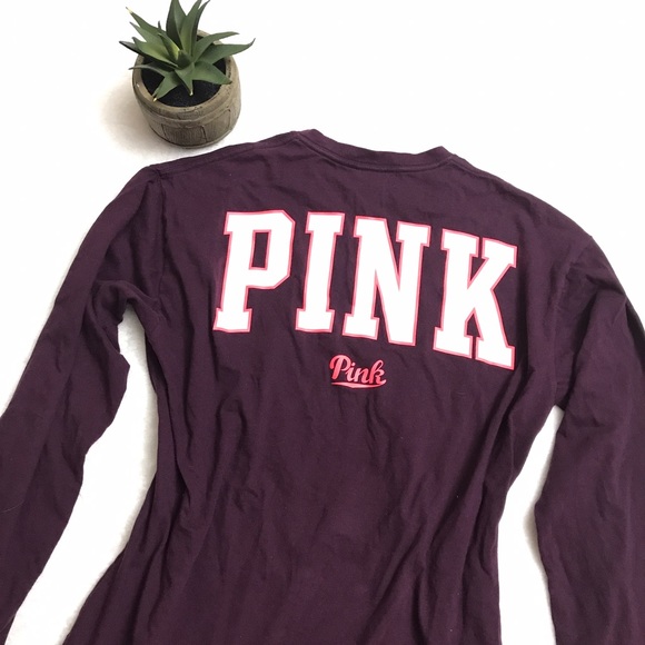 PINK Victoria's Secret Tops - VS PINK Maroon Pink Pocket Long Sleeve Tee Shirt