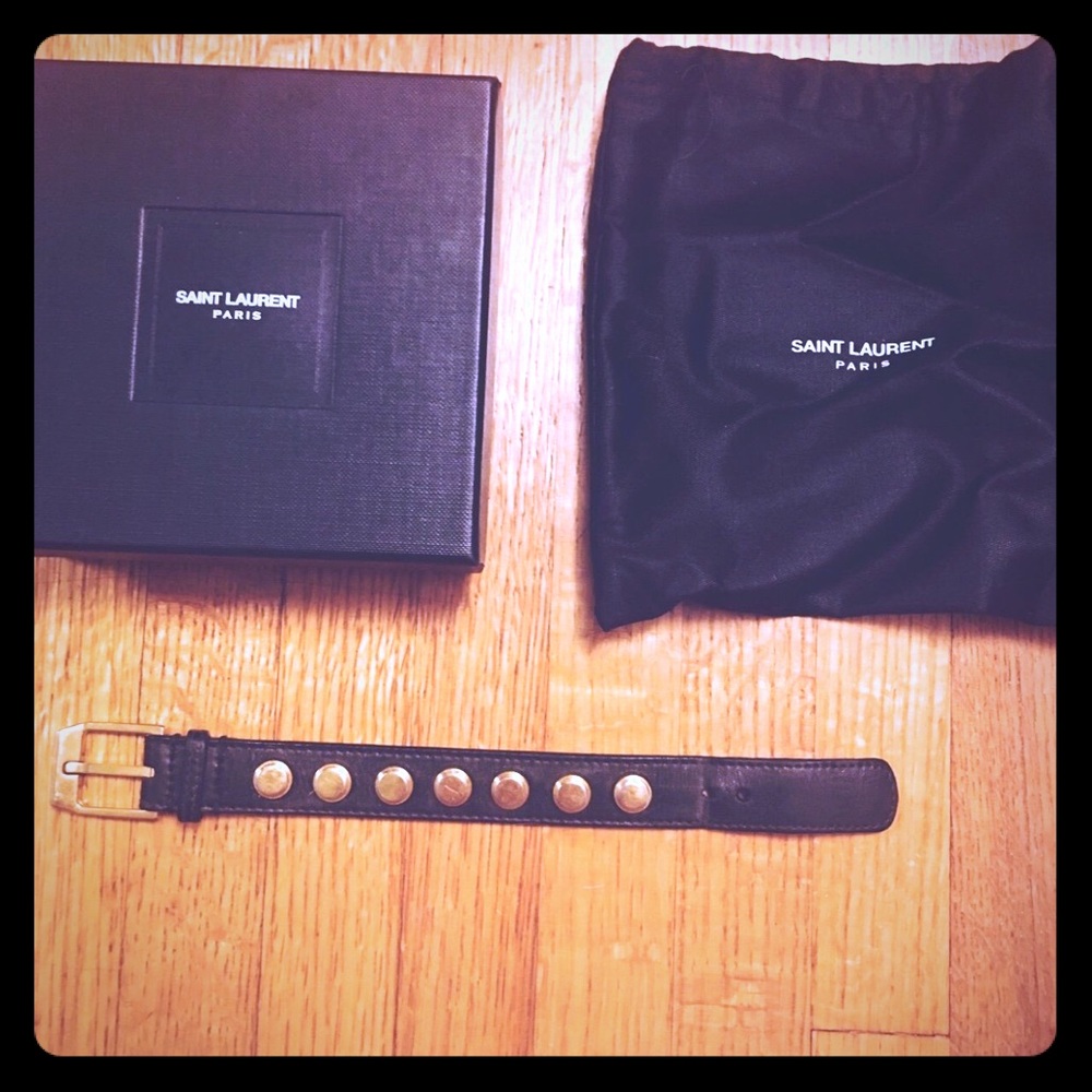 Saint Laurent black gold studded leather bracelet