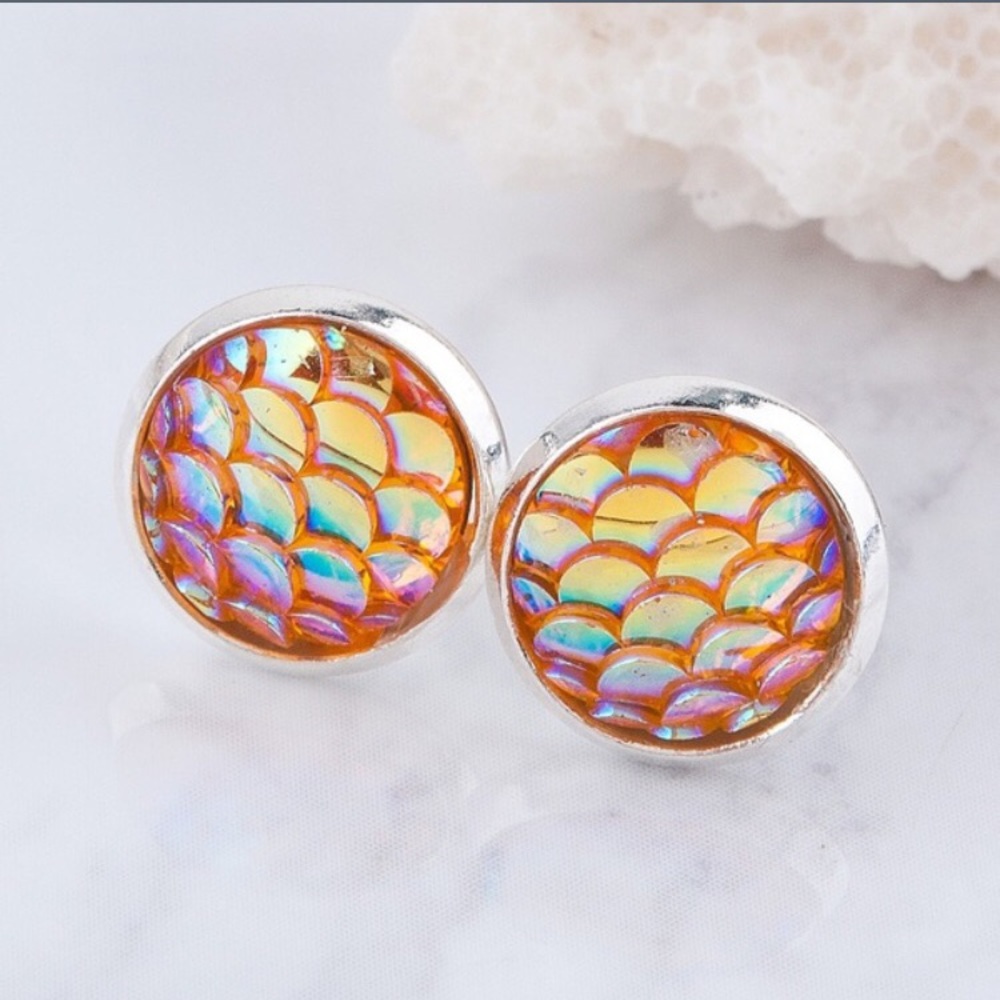 Orange mermaid scale earrings