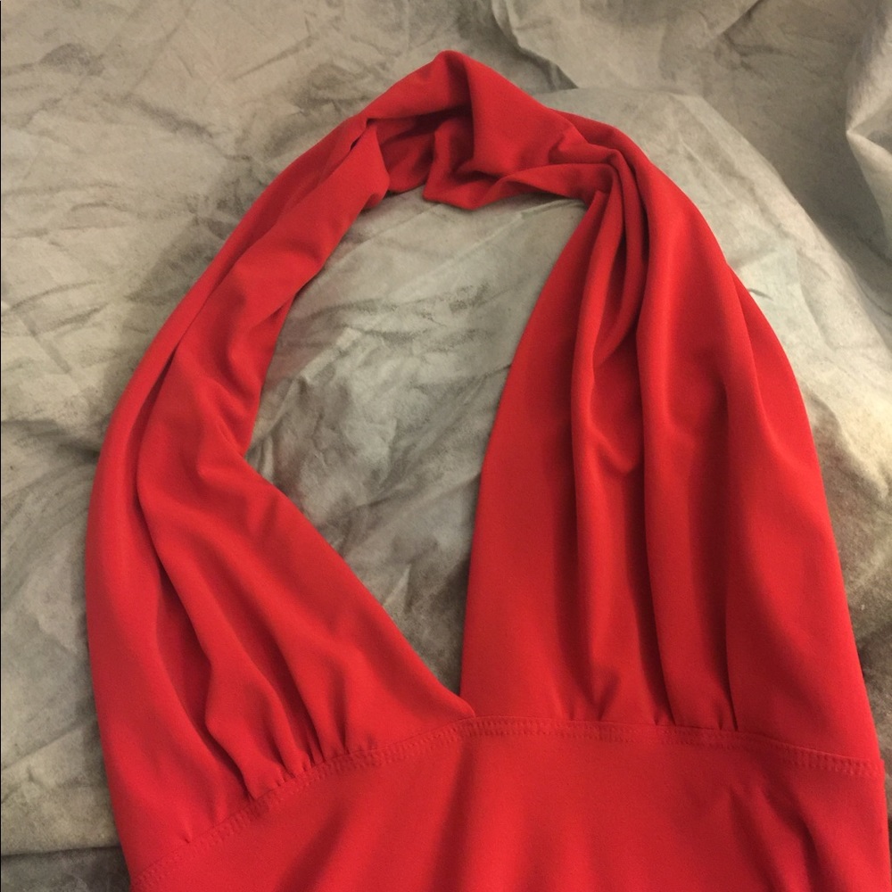 Size M Red Halter Dress, polyester spandex blend
