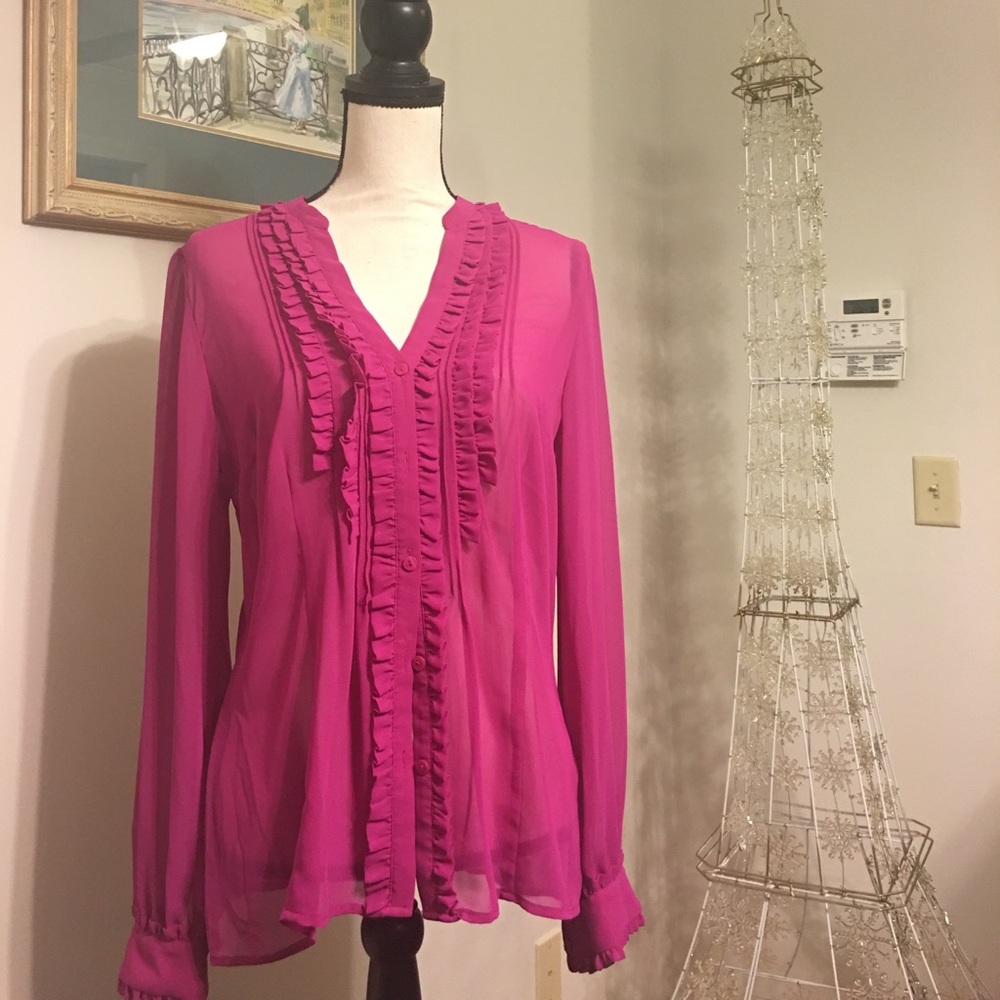 Worthington sheer blouse, Sz L, Pink