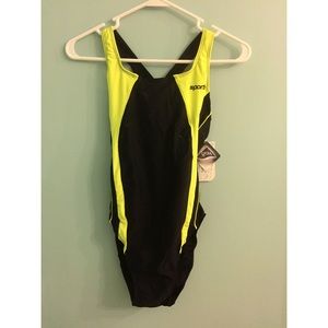 Sporti neon piped splice wide strap swimsuit 36