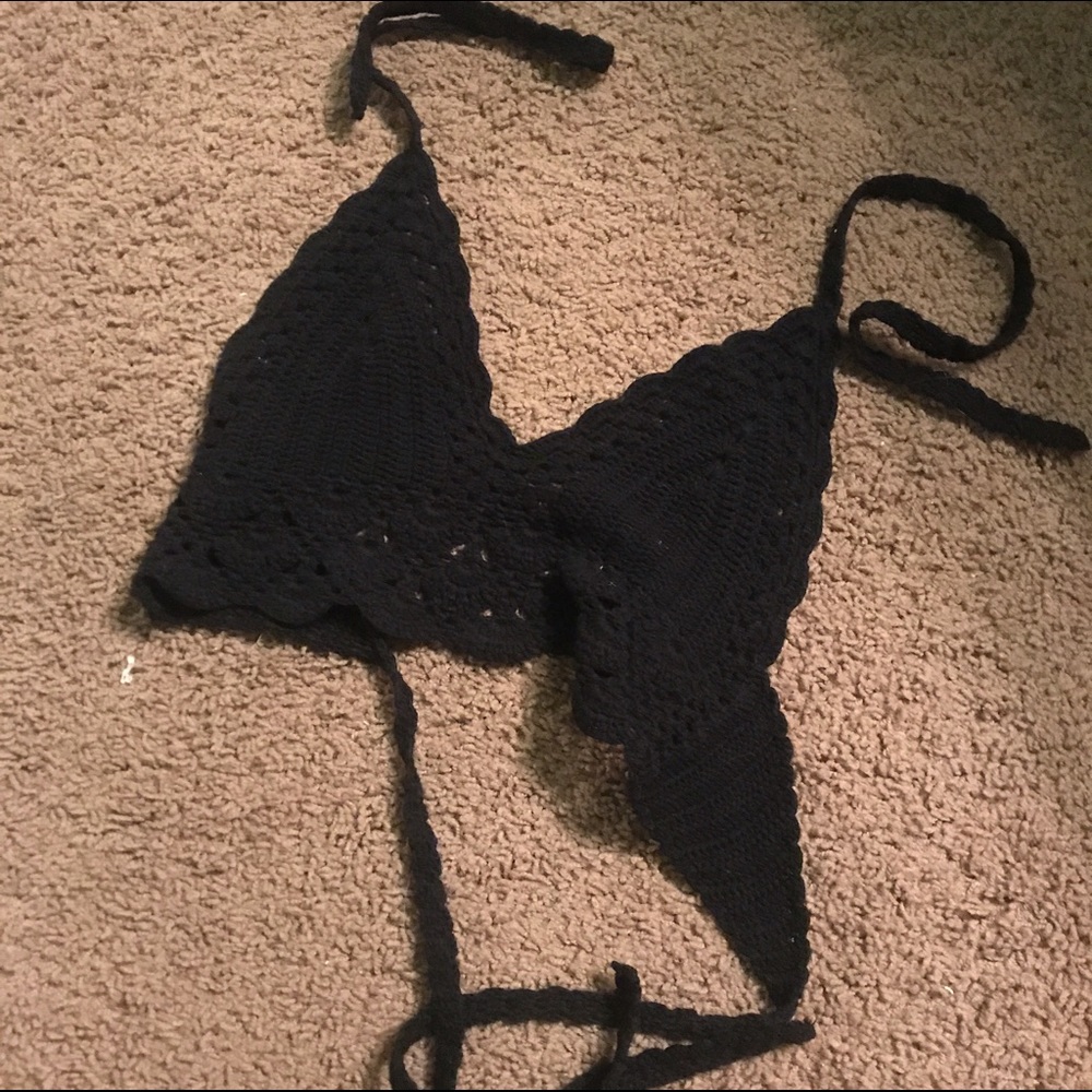 Black crochet festival crop top