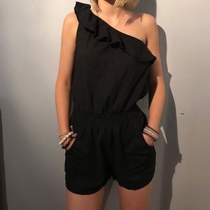 Black One Shoulder Romper with Ruffle!!