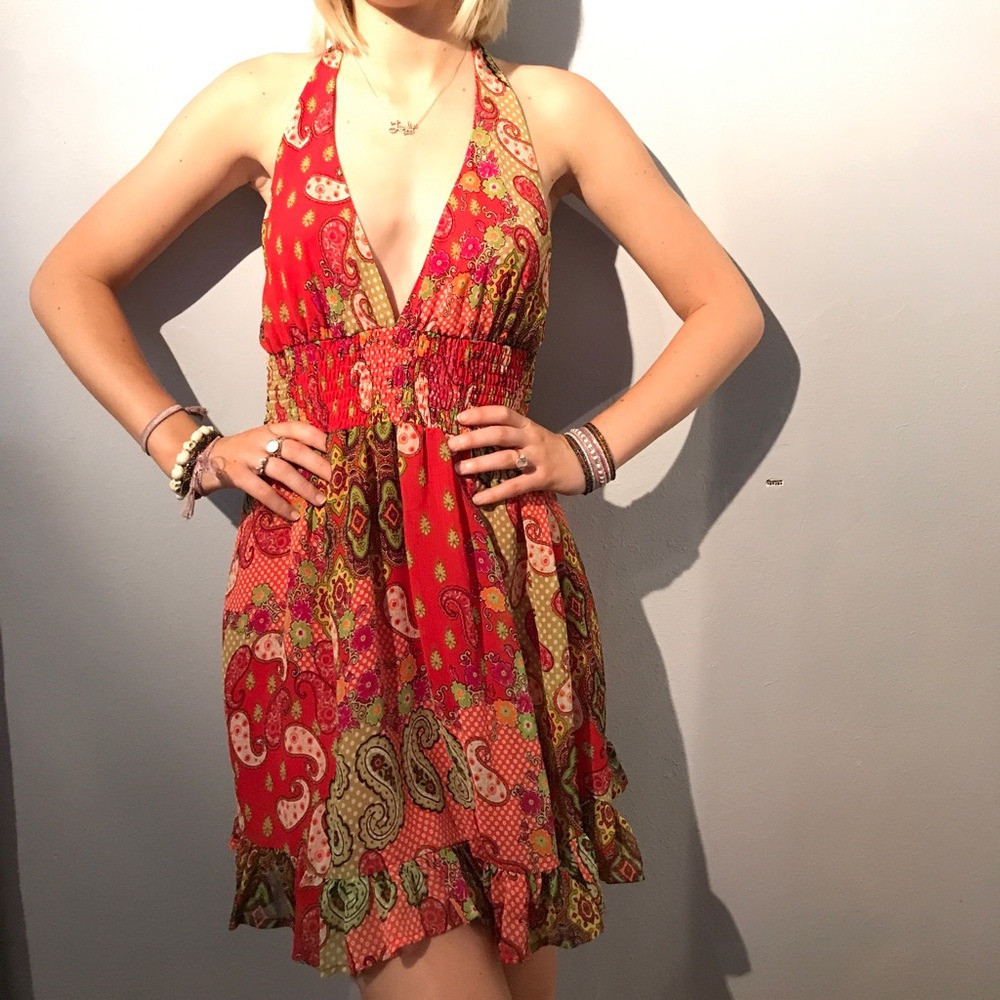 Red Paisley Printed Halter Dress!!