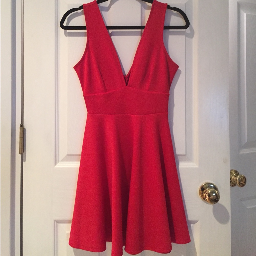 Red deep v dress