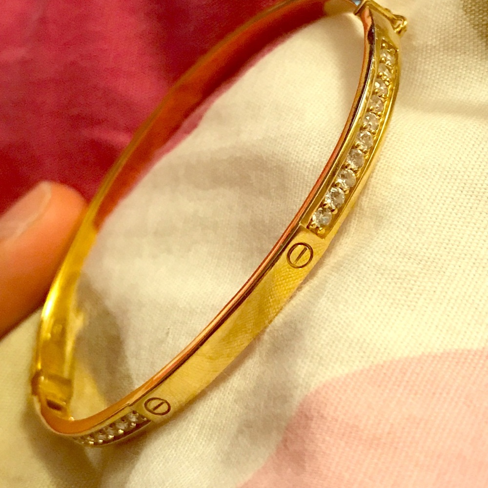 Cartier Style REAL 18K Gold Bangle with Stones