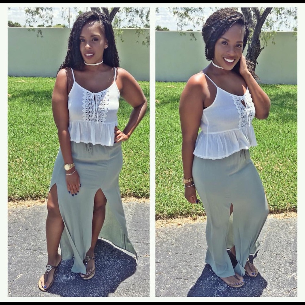 Maxi double slit skirt (shirt not for sale)