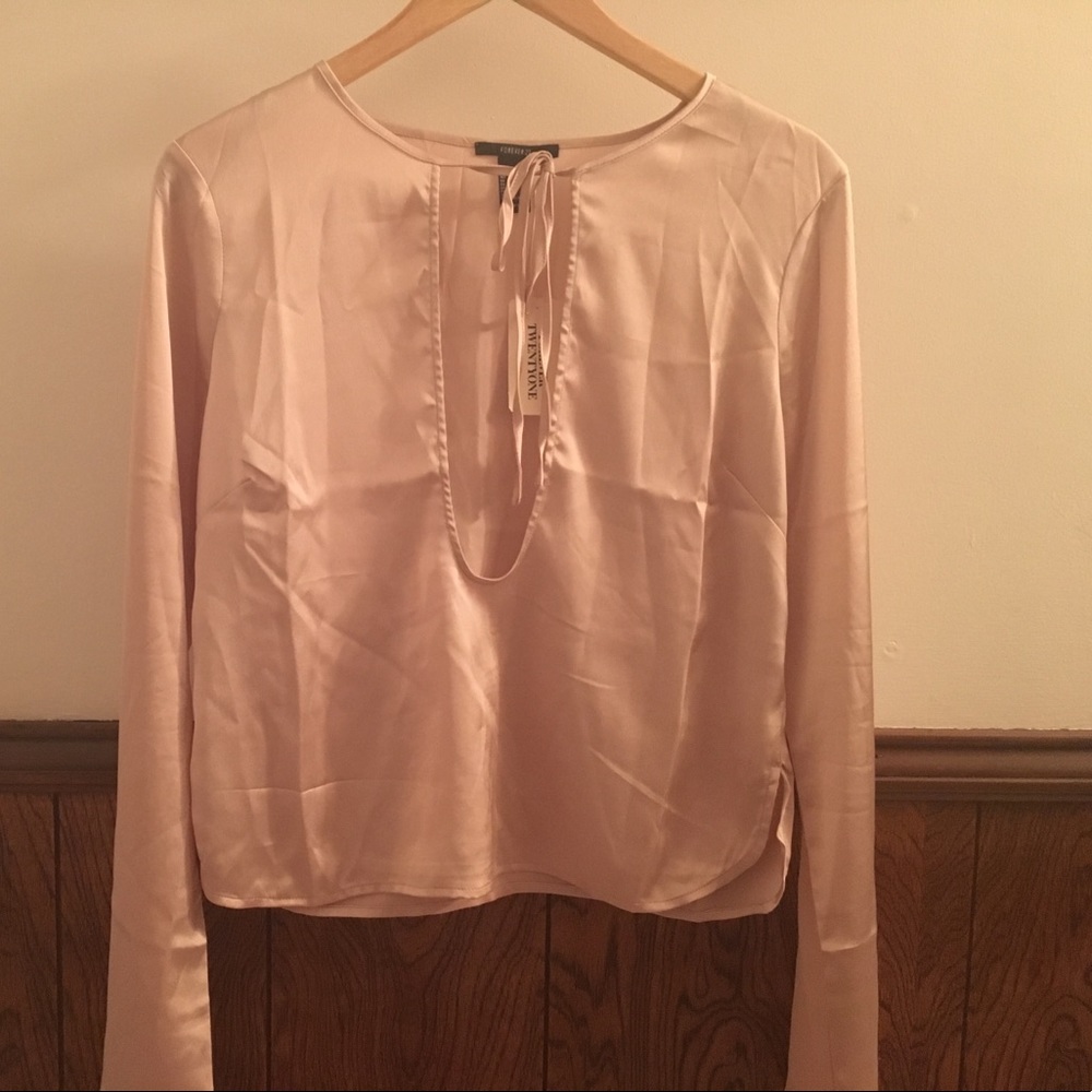 Satin tie neck blouse- champagne color