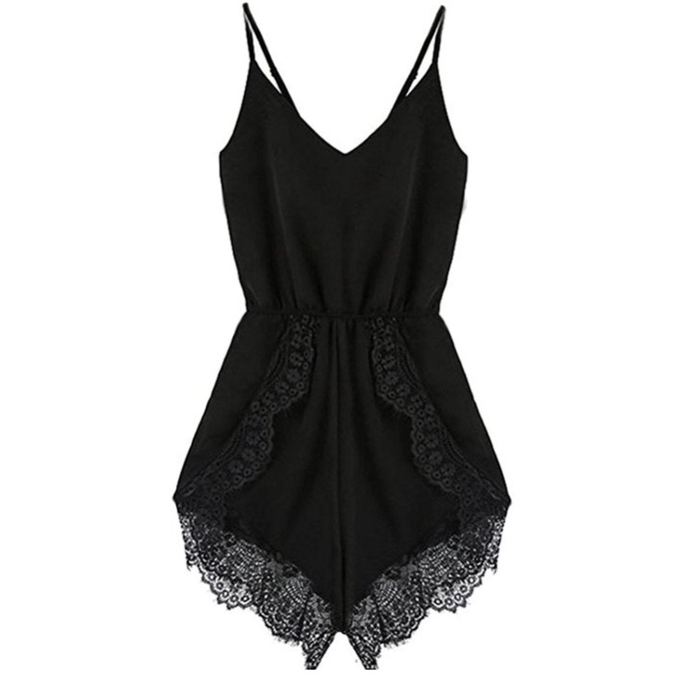 Romper Lace Detail Adjustable Sleeveless Black