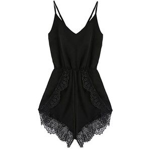 Romper Lace Detail Adjustable Sleeveless Black