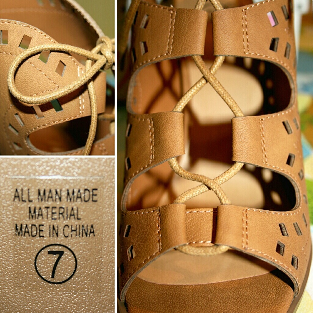 TAN Laser Cut Lace-Up Caged Open Toe Booties NIB - Picture 8 of 8