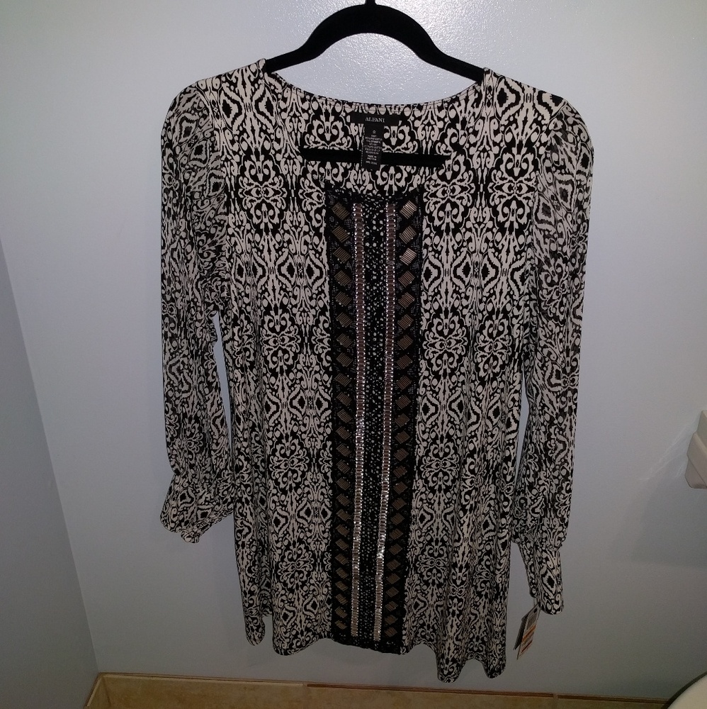 Black & White Patterned Dress with Sequins