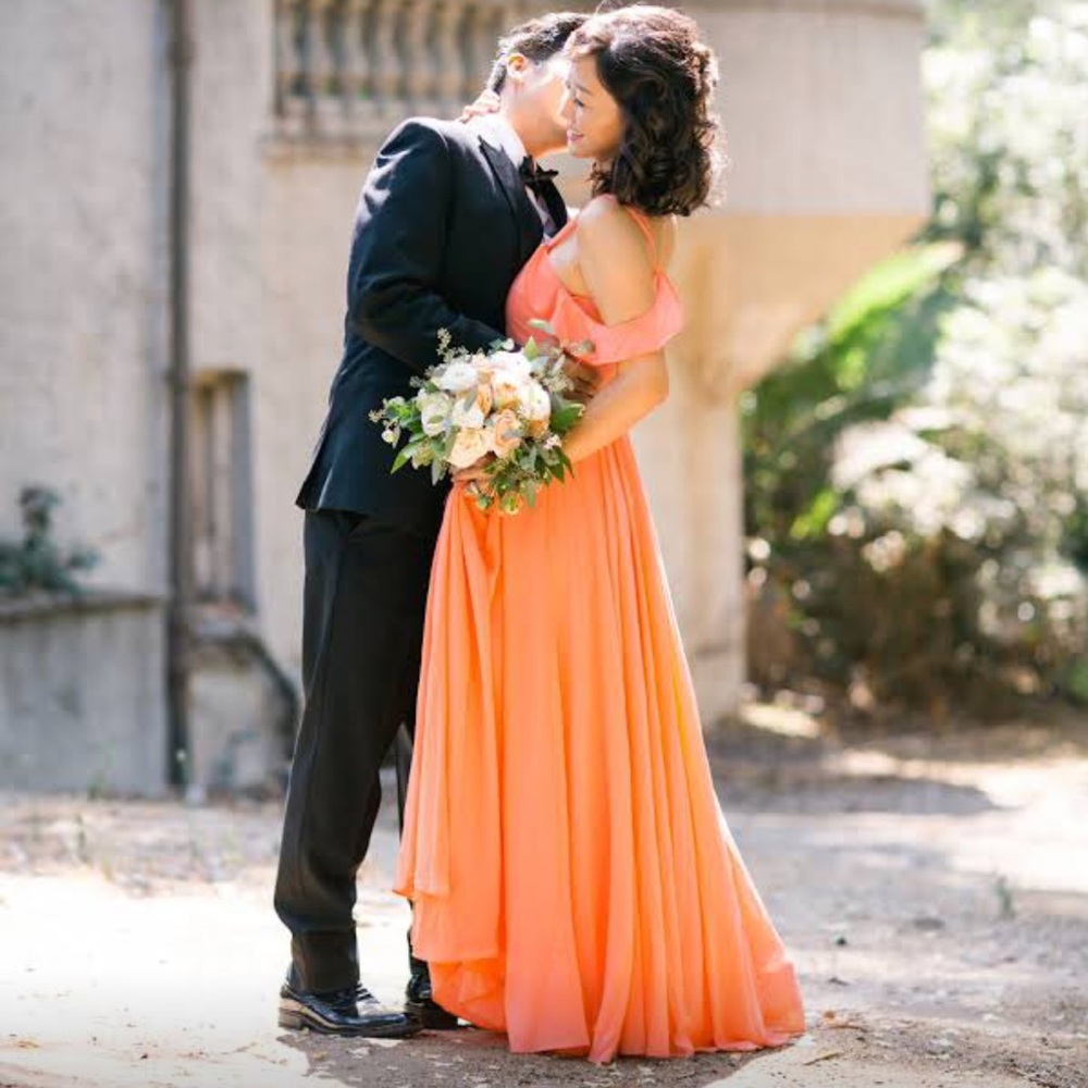 Lulus Romantic Fantasy Coral Pink Maxi Dress SizeM