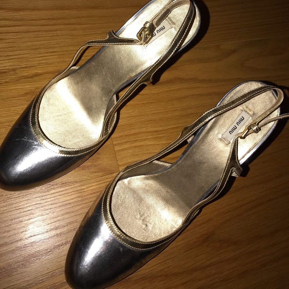 100% Authentic Miu Miu Metallic Heels - image 1