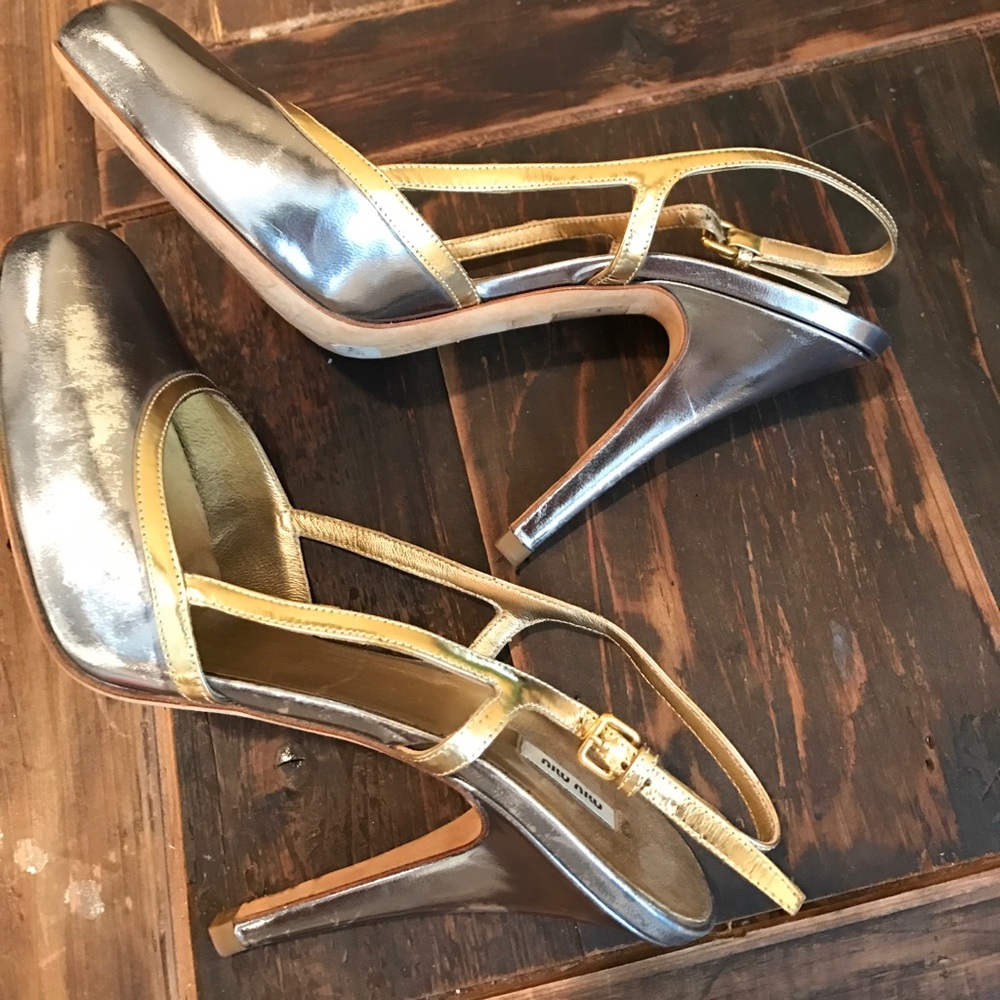 100% Authentic Miu Miu Metallic Heels - image 7