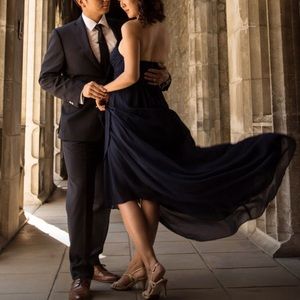 Lulus First Bliss NavyBlue Strapless HighLow Dress