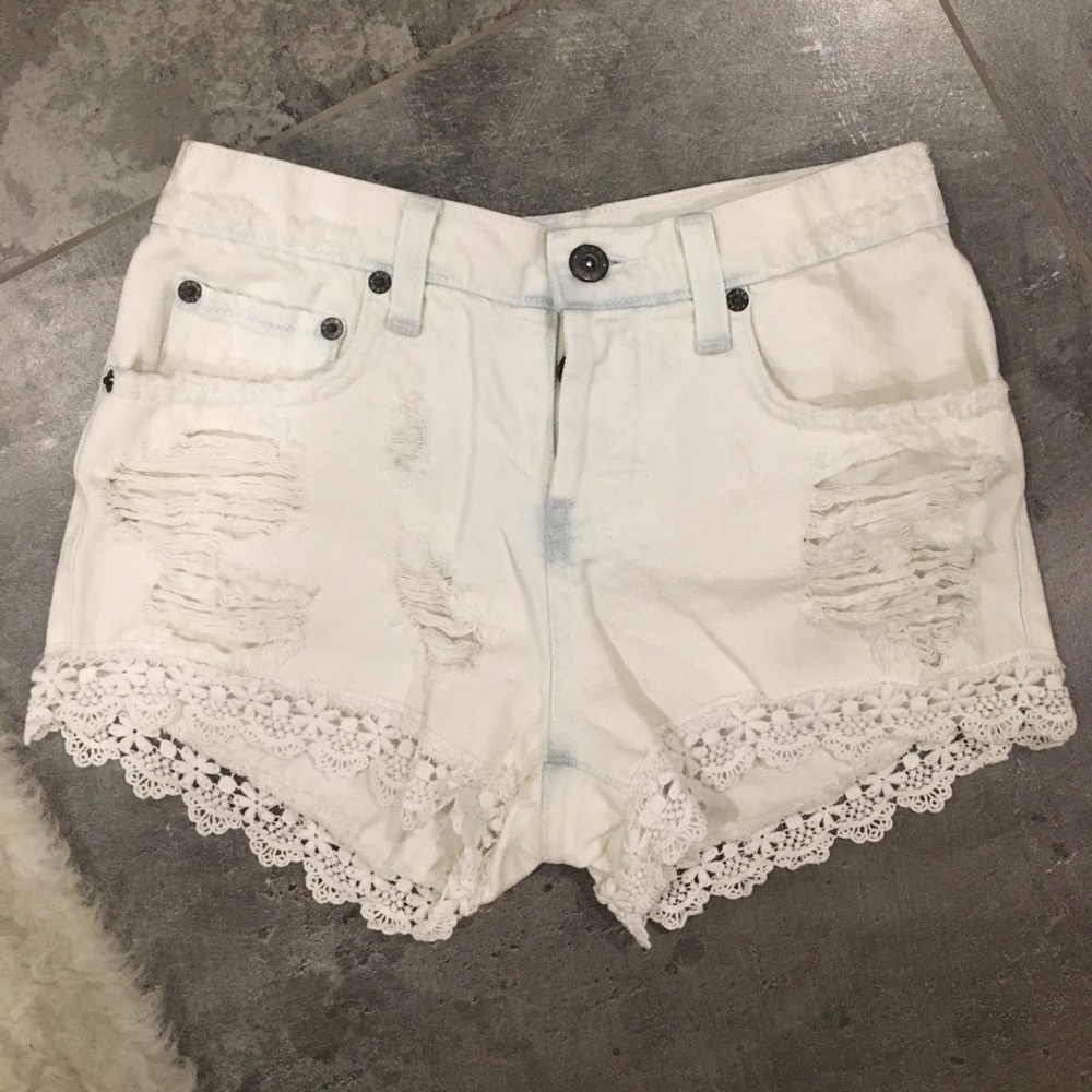 Carmar white high-waisted shorts with lace trim