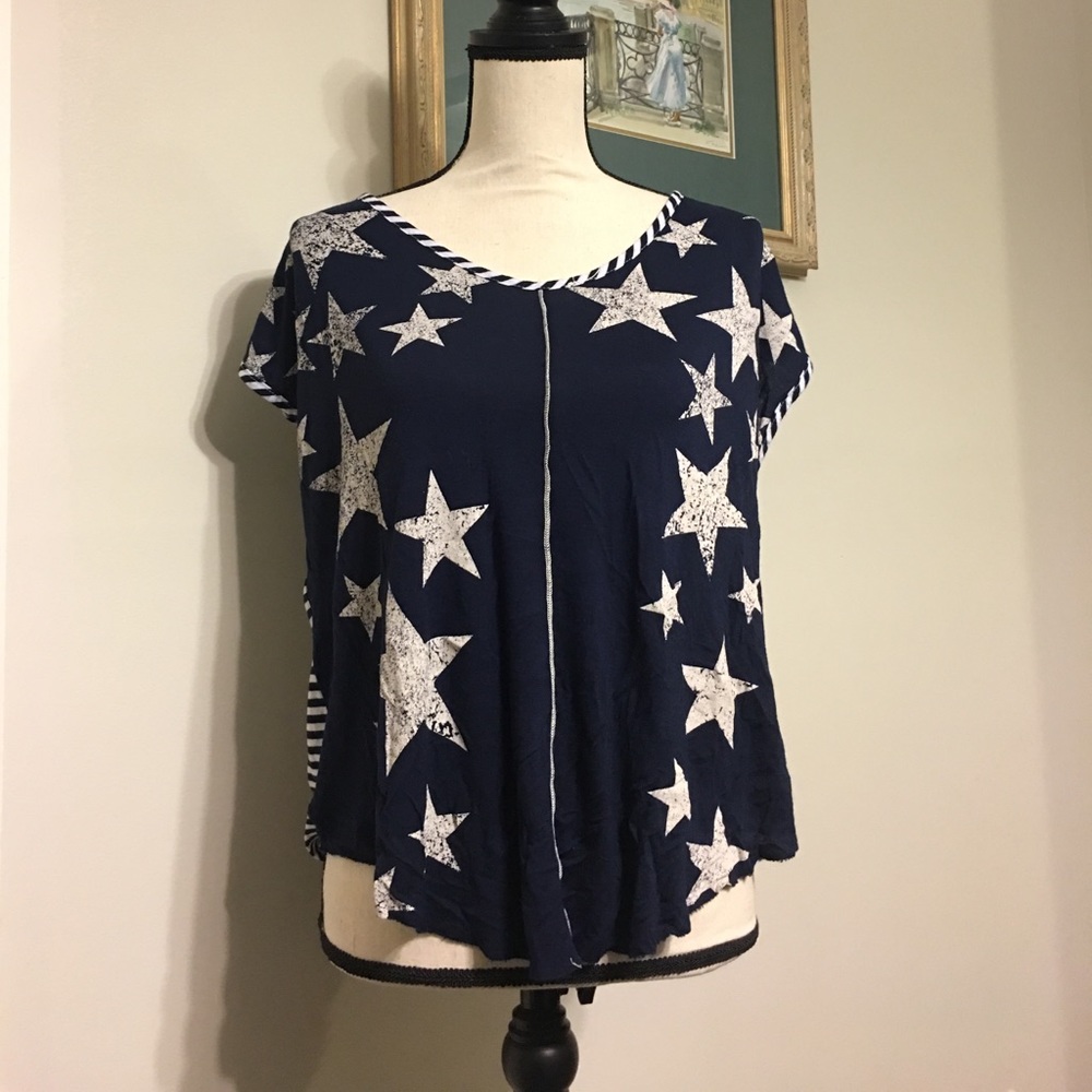 Patriotic blouse, Sz L. Blue & White.