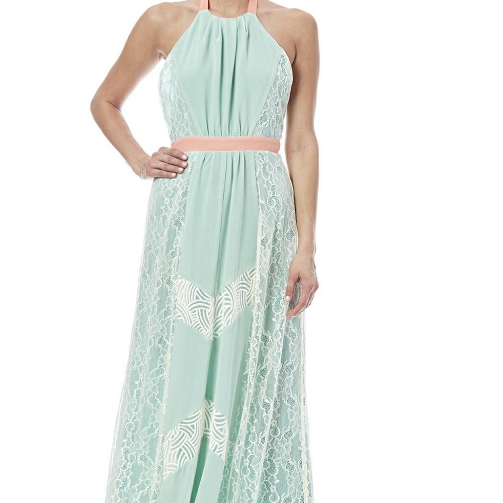 Champagne and Strawberry halter maxi dress