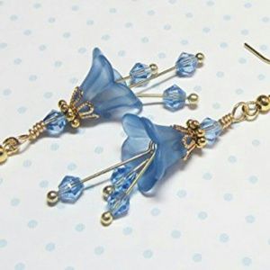 Blue Lucite Flower Earrings