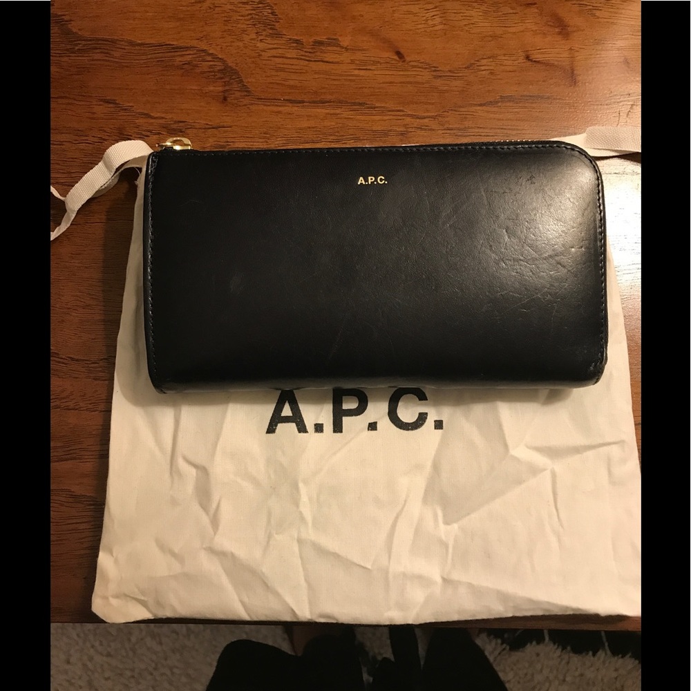 A.P.C. Long Zip Italian Leather Wallet Black