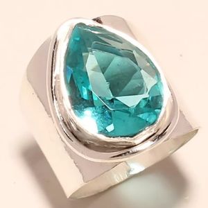 Blue tourmaline cigar band ring 925 silver sz 8