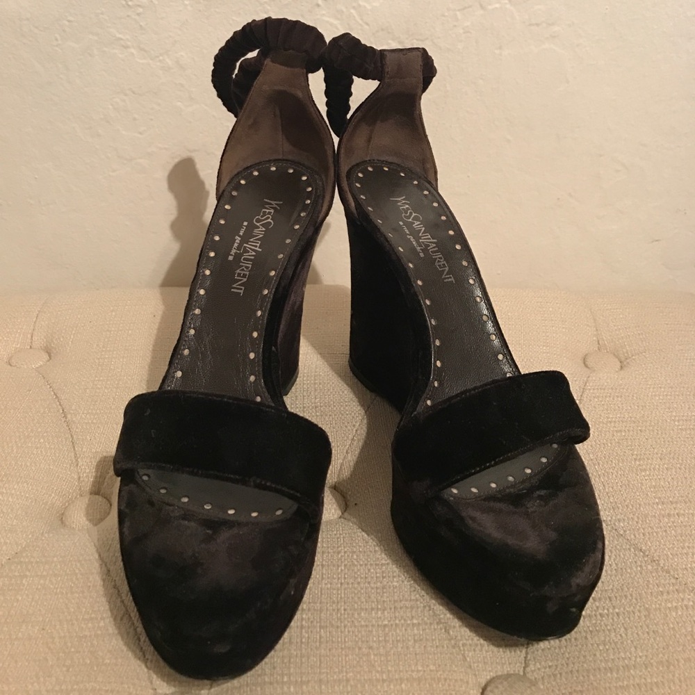 YSL Black Velvet Wedges | Sizes 38