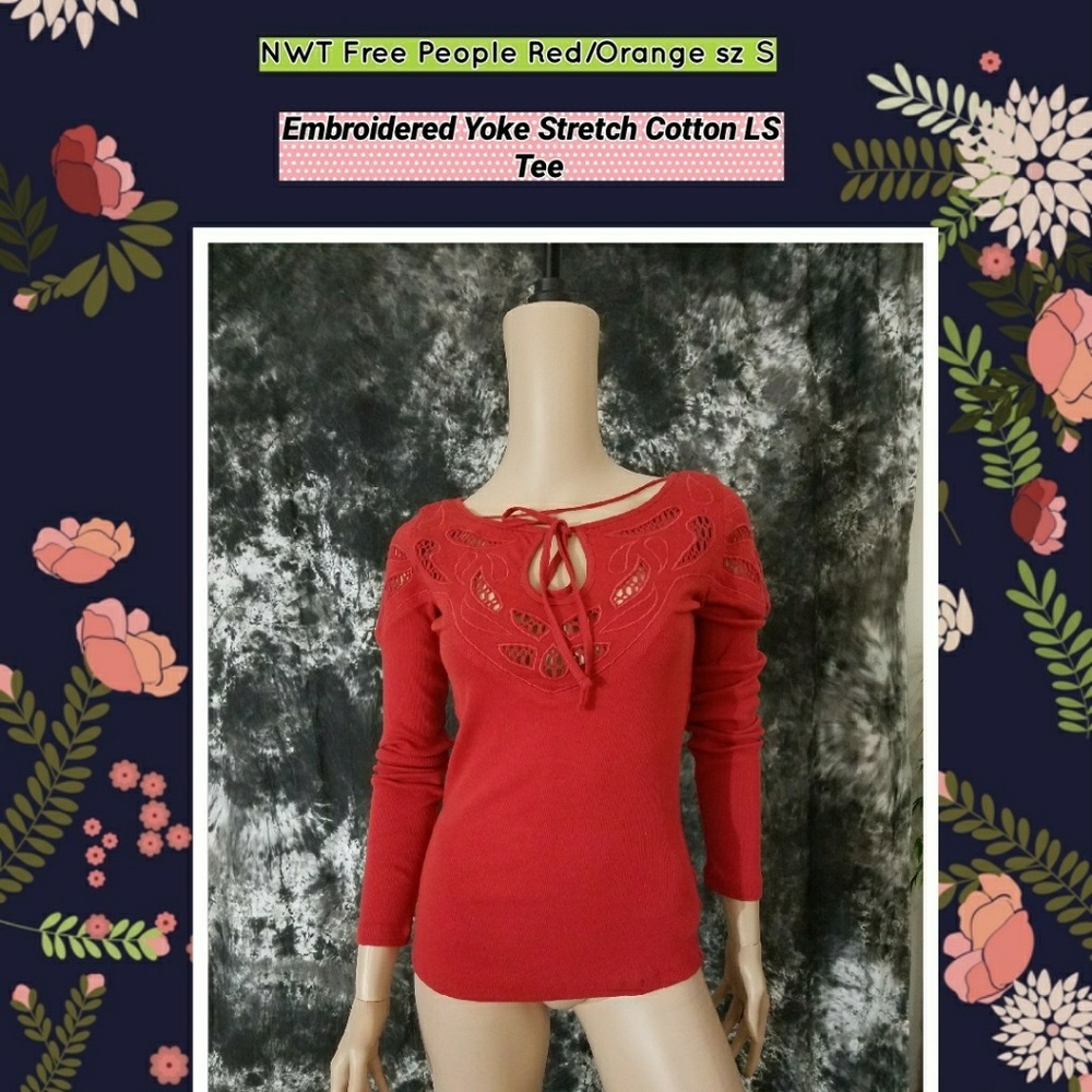 NWT Free People Embroidered Yoke Stretch Cotton S