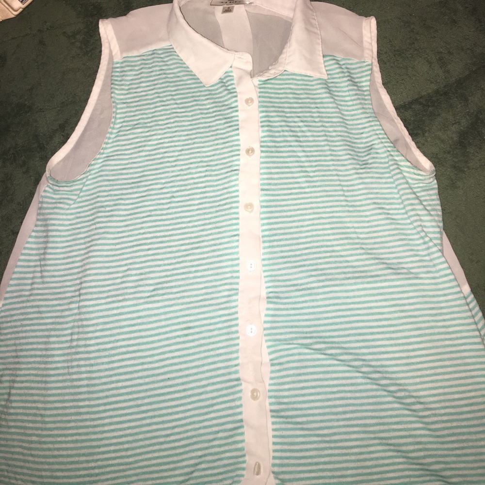 Cute baby blue button down sleeveless shirt