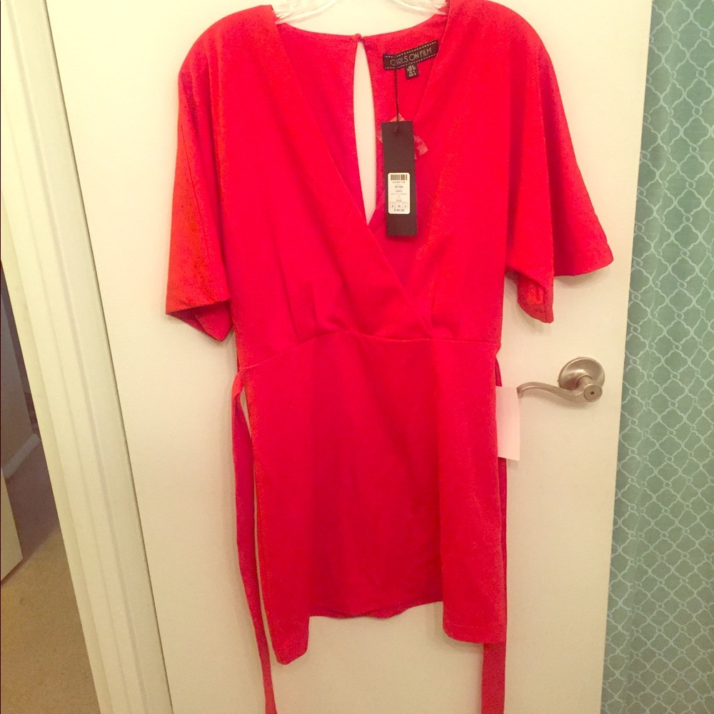 Red "Girls on Film" dress with belt