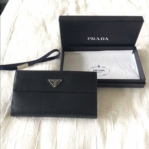 Prada wallet in box w/ paper & ribbon