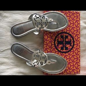 Tory Butch thong in box. Miller patent calf