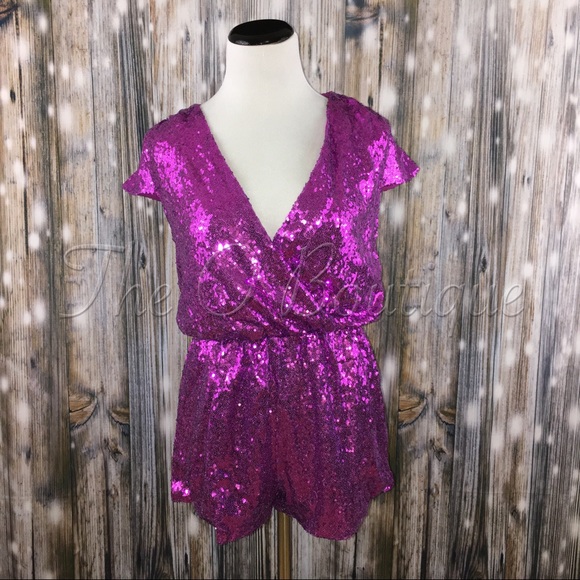 🎉CLEARANCE🎉 Purple Short Sleeve Sequined Romper - Picture 2 of 3