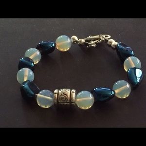OOAK Titanium nuggets, Opal beads, Silver bracelet