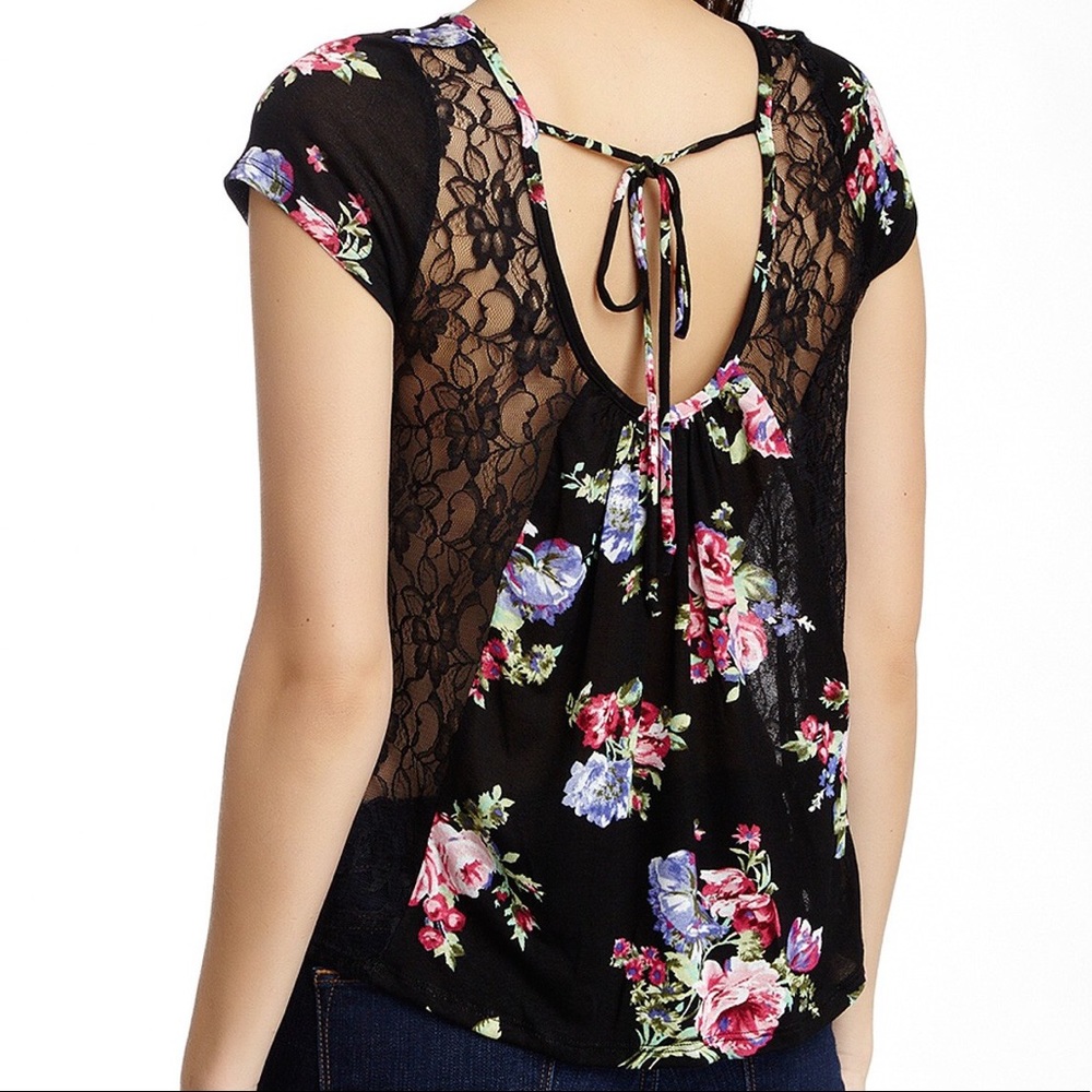 Abound Back Tie Lace Floral Green Blue Blouse