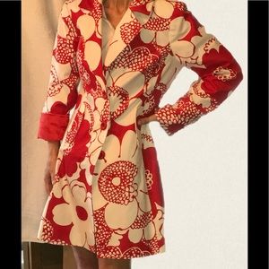 Light cotton-canvas nonbelted floral trench jacket