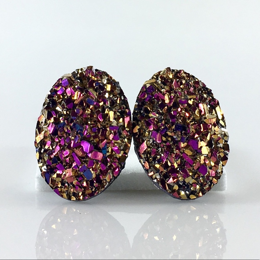 3 for 15🎀copper Magenta oval faux druzy studs - Picture 2 of 5