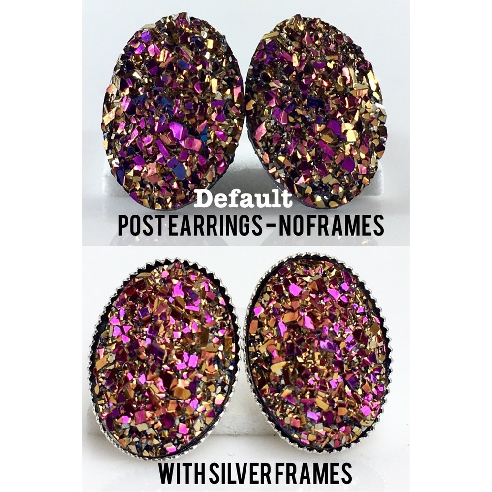 3 for 15🎀copper Magenta oval faux druzy studs - Picture 3 of 5