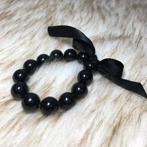 Black Bead & Ribbon Bracelet