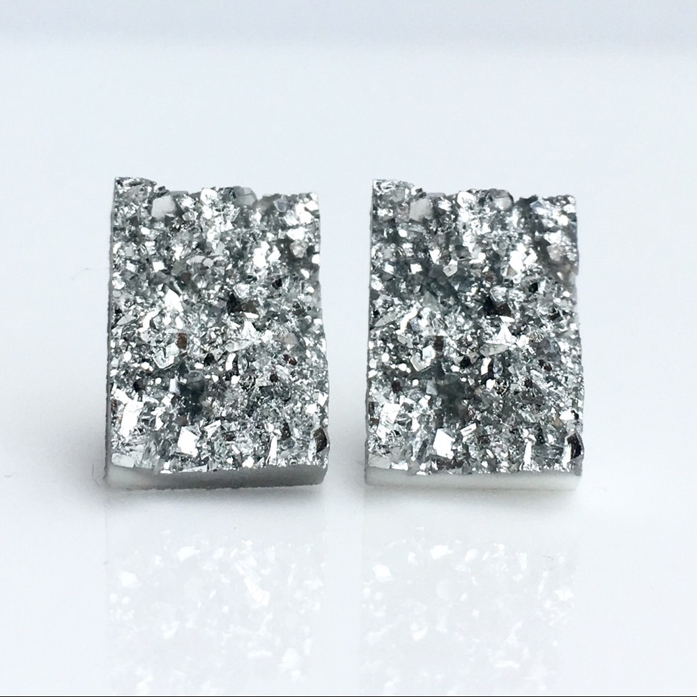 3, for 15🎀silver rectangle faux druzy studs - Picture 3 of 7