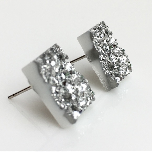 3, for 15🎀silver rectangle faux druzy studs - Picture 4 of 7