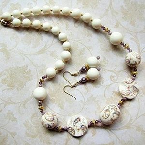 Ivory and Lilac Beaded Necklace