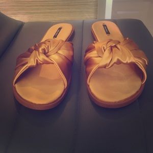 Zara gold satin flat sandal